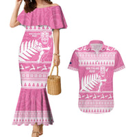 New Zealand Christmas Rugby Personalised Couples Matching Mermaid Dress and Hawaiian Shirt Meri Kirihimete All Black Maori Pink Version LT14 Pink - Polynesian Pride