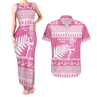 New Zealand Christmas Rugby Personalised Couples Matching Tank Maxi Dress and Hawaiian Shirt Meri Kirihimete All Black Maori Pink Version LT14 Pink - Polynesian Pride