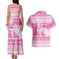 New Zealand Christmas Rugby Personalised Couples Matching Tank Maxi Dress and Hawaiian Shirt Meri Kirihimete All Black Maori Pink Version LT14 - Polynesian Pride