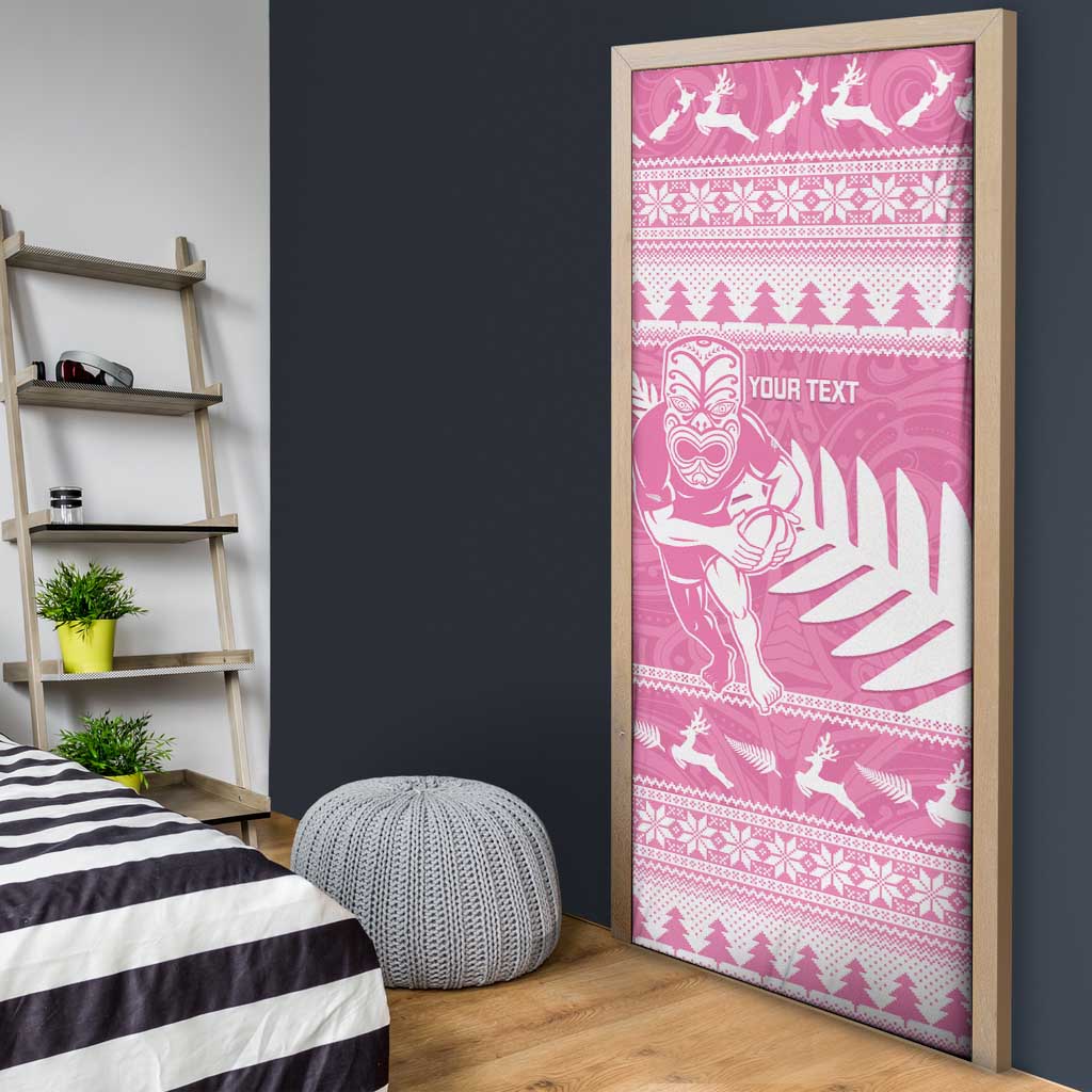 New Zealand Christmas Rugby Personalised Door Cover Meri Kirihimete All Black Maori Pink Version LT14 - Polynesian Pride