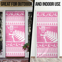 New Zealand Christmas Rugby Personalised Door Cover Meri Kirihimete All Black Maori Pink Version LT14 - Polynesian Pride