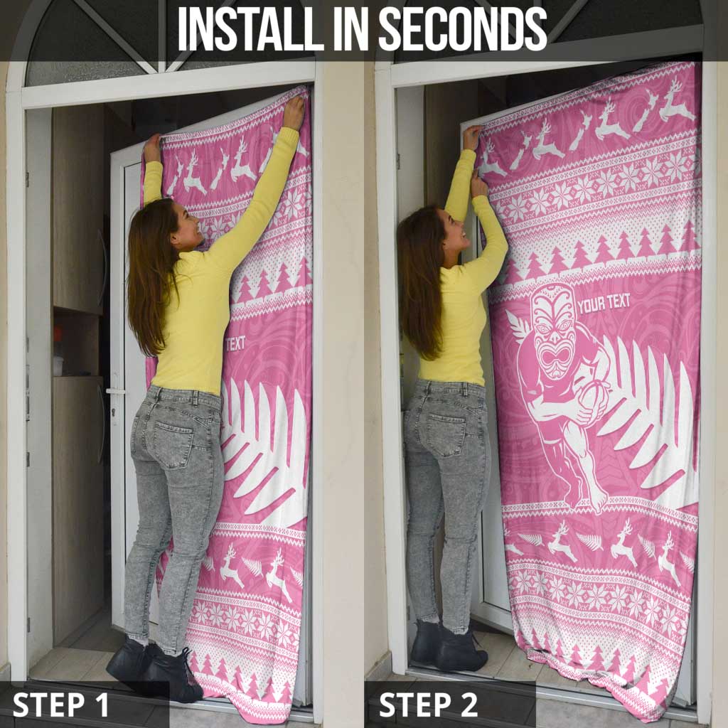 New Zealand Christmas Rugby Personalised Door Cover Meri Kirihimete All Black Maori Pink Version LT14 - Polynesian Pride