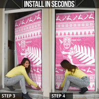 New Zealand Christmas Rugby Personalised Door Cover Meri Kirihimete All Black Maori Pink Version LT14 - Polynesian Pride
