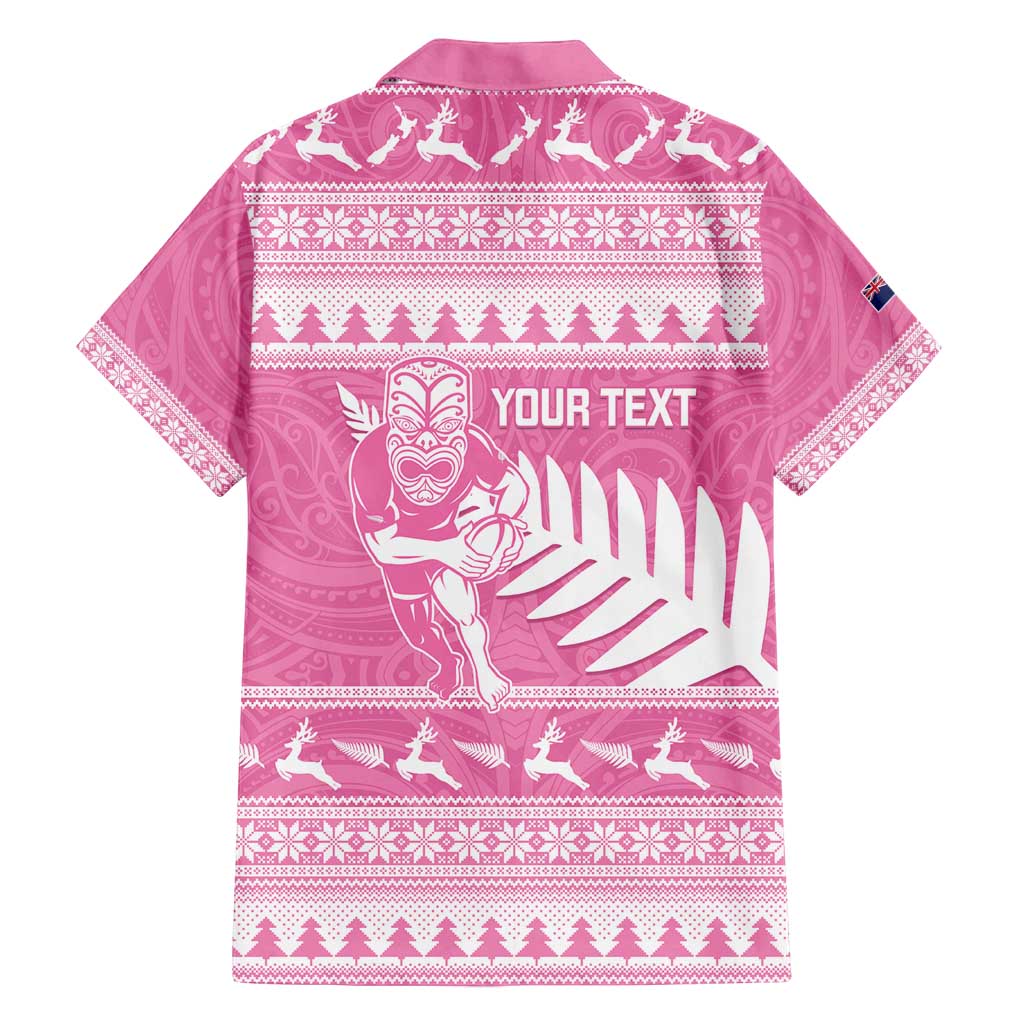 New Zealand Christmas Rugby Personalised Family Matching Long Sleeve Bodycon Dress and Hawaiian Shirt Meri Kirihimete All Black Maori Pink Version LT14 - Polynesian Pride