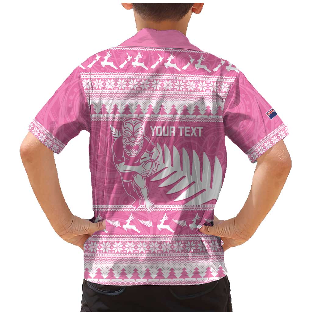 New Zealand Christmas Rugby Personalised Family Matching Mermaid Dress and Hawaiian Shirt Meri Kirihimete All Black Maori Pink Version LT14 - Polynesian Pride