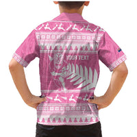 New Zealand Christmas Rugby Personalised Family Matching Mermaid Dress and Hawaiian Shirt Meri Kirihimete All Black Maori Pink Version LT14 - Polynesian Pride
