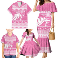 New Zealand Christmas Rugby Personalised Family Matching Mermaid Dress and Hawaiian Shirt Meri Kirihimete All Black Maori Pink Version LT14 - Polynesian Pride