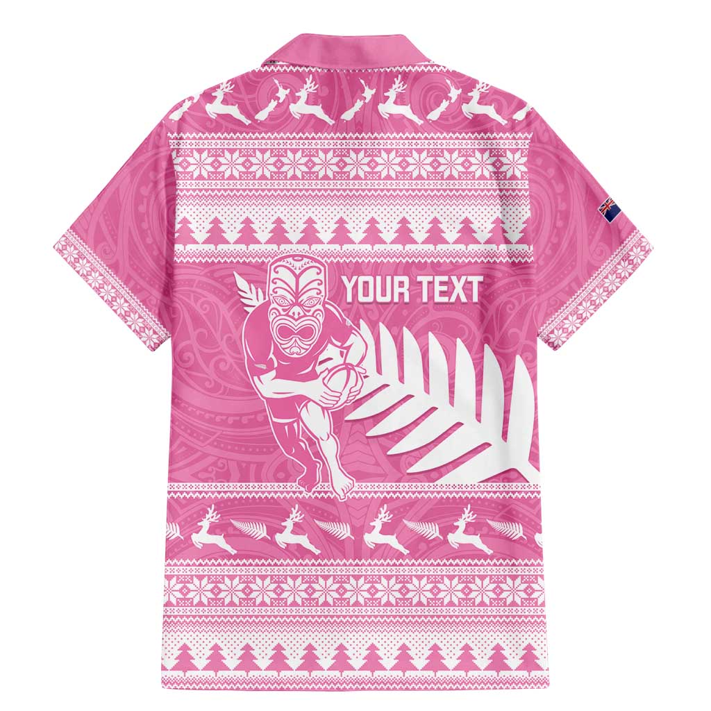 New Zealand Christmas Rugby Personalised Family Matching Mermaid Dress and Hawaiian Shirt Meri Kirihimete All Black Maori Pink Version LT14 - Polynesian Pride