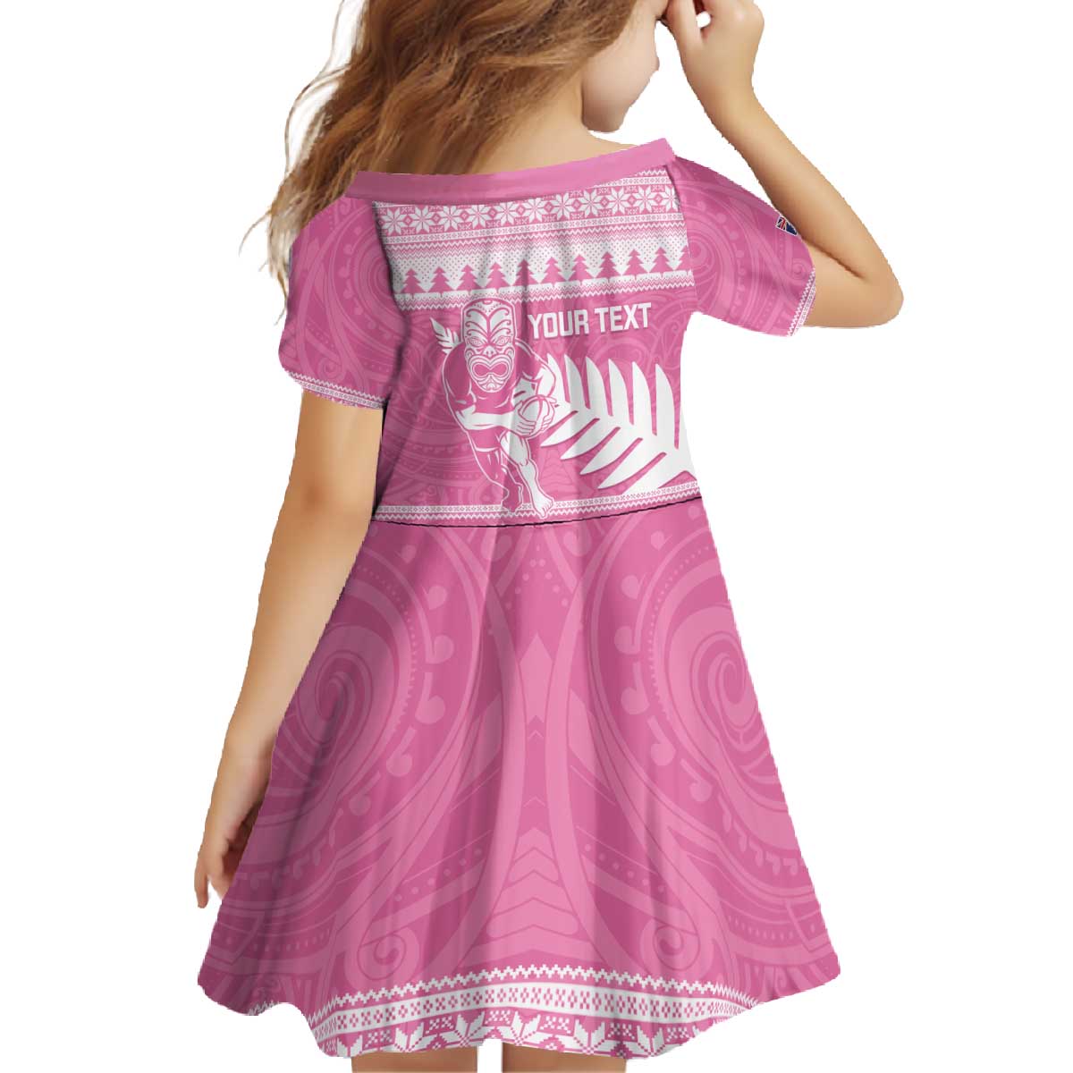 New Zealand Christmas Rugby Personalised Family Matching Off The Shoulder Long Sleeve Dress and Hawaiian Shirt Meri Kirihimete All Black Maori Pink Version LT14 - Polynesian Pride