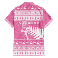 New Zealand Christmas Rugby Personalised Family Matching Off Shoulder Short Dress and Hawaiian Shirt Meri Kirihimete All Black Maori Pink Version LT14 - Polynesian Pride