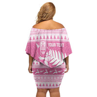 New Zealand Christmas Rugby Personalised Family Matching Off Shoulder Short Dress and Hawaiian Shirt Meri Kirihimete All Black Maori Pink Version LT14 - Polynesian Pride