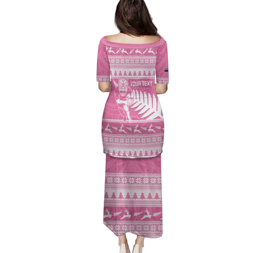 New Zealand Christmas Rugby Personalised Family Matching Puletasi and Hawaiian Shirt Meri Kirihimete All Black Maori Pink Version LT14 - Polynesian Pride