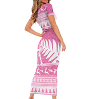 New Zealand Christmas Rugby Personalised Family Matching Short Sleeve Bodycon Dress and Hawaiian Shirt Meri Kirihimete All Black Maori Pink Version LT14 - Polynesian Pride