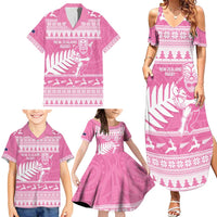 New Zealand Christmas Rugby Personalised Family Matching Summer Maxi Dress and Hawaiian Shirt Meri Kirihimete All Black Maori Pink Version LT14 - Polynesian Pride