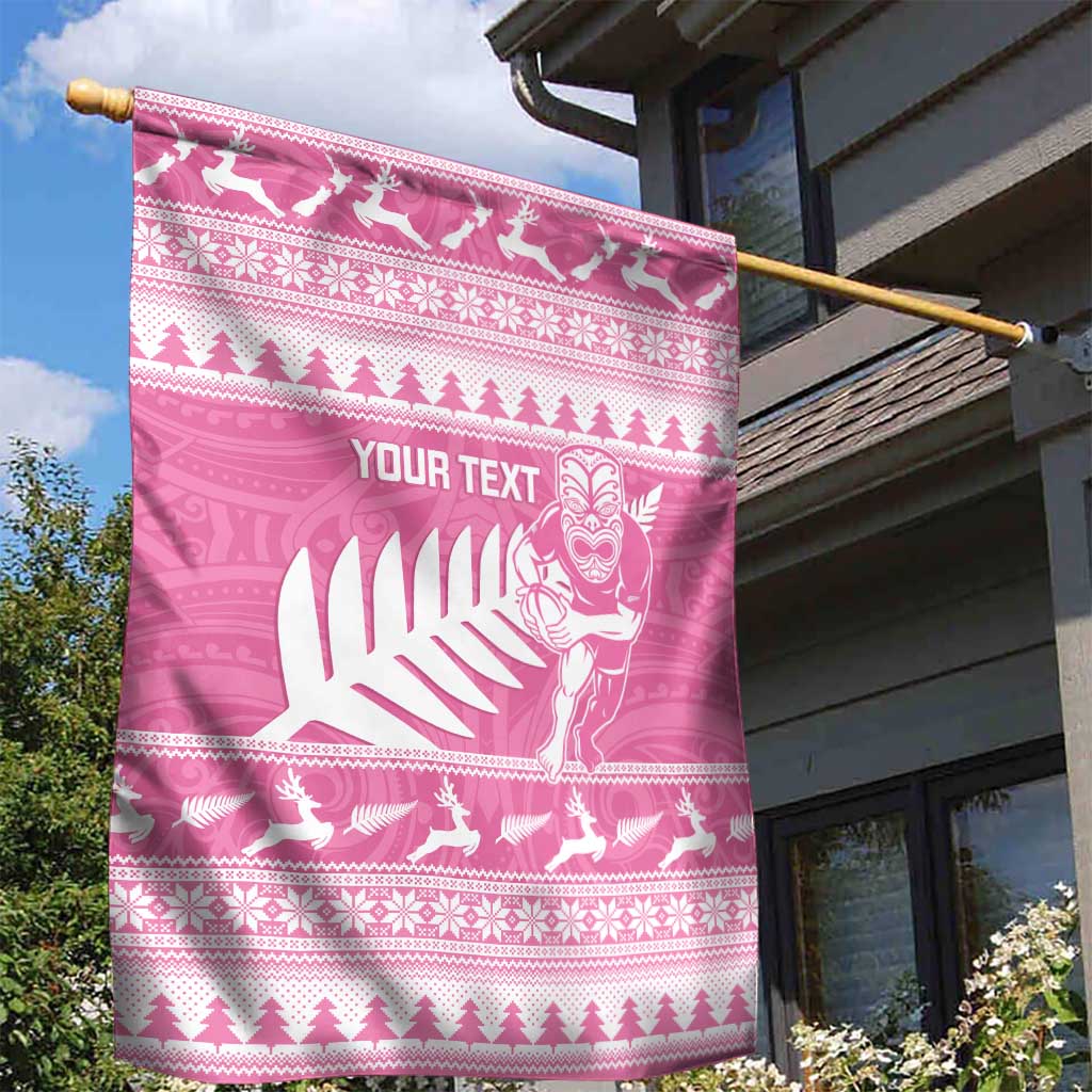 New Zealand Christmas Rugby Personalised Garden Flag Meri Kirihimete All Black Maori Pink Version LT14 - Polynesian Pride