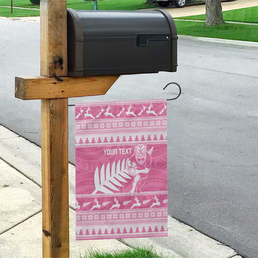 New Zealand Christmas Rugby Personalised Garden Flag Meri Kirihimete All Black Maori Pink Version LT14 - Polynesian Pride