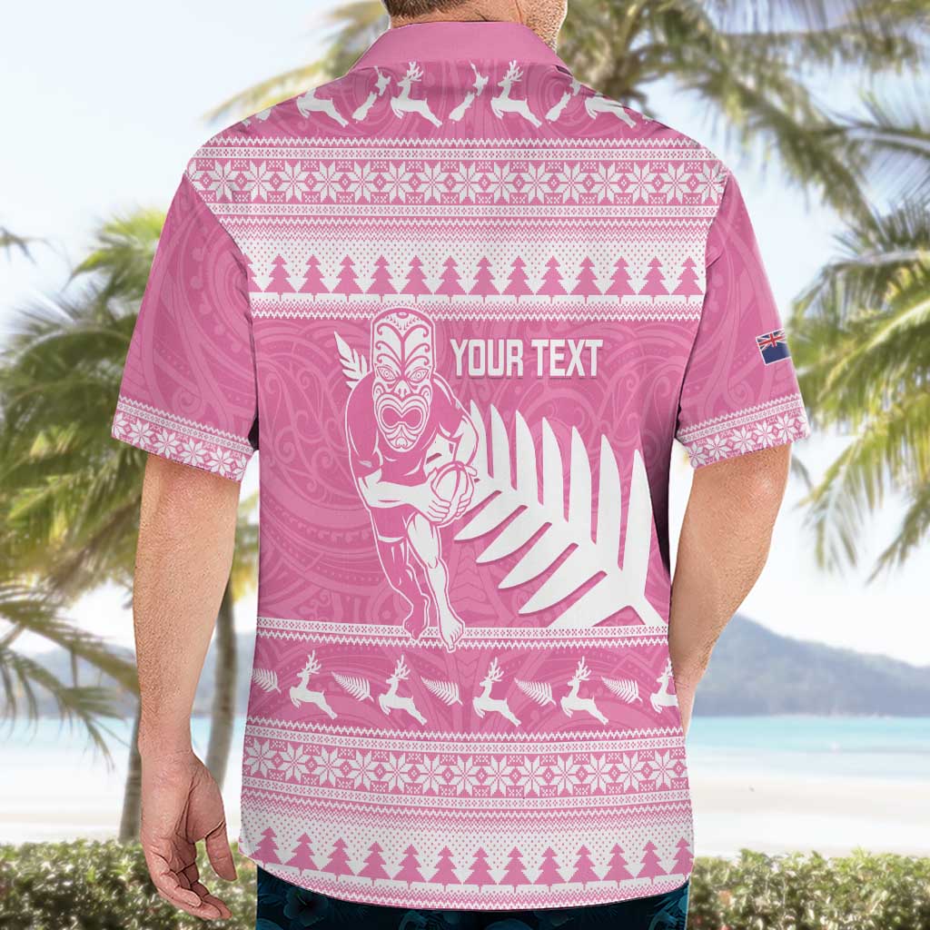 New Zealand Christmas Rugby Personalised Hawaiian Shirt Meri Kirihimete All Black Maori Pink Version LT14 - Polynesian Pride