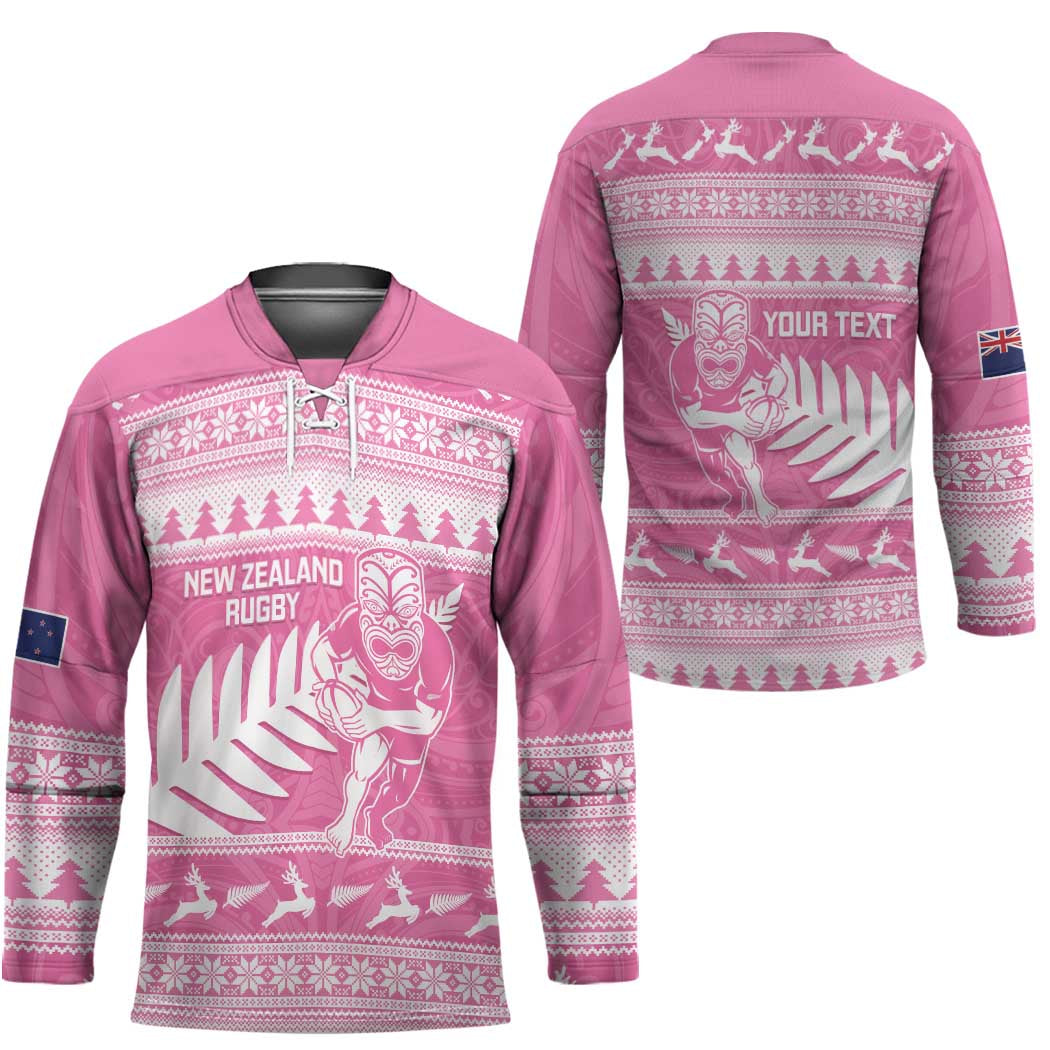 New Zealand Christmas Rugby Personalised Hockey Jersey Meri Kirihimete All Black Maori Pink Version LT14 - Polynesian Pride