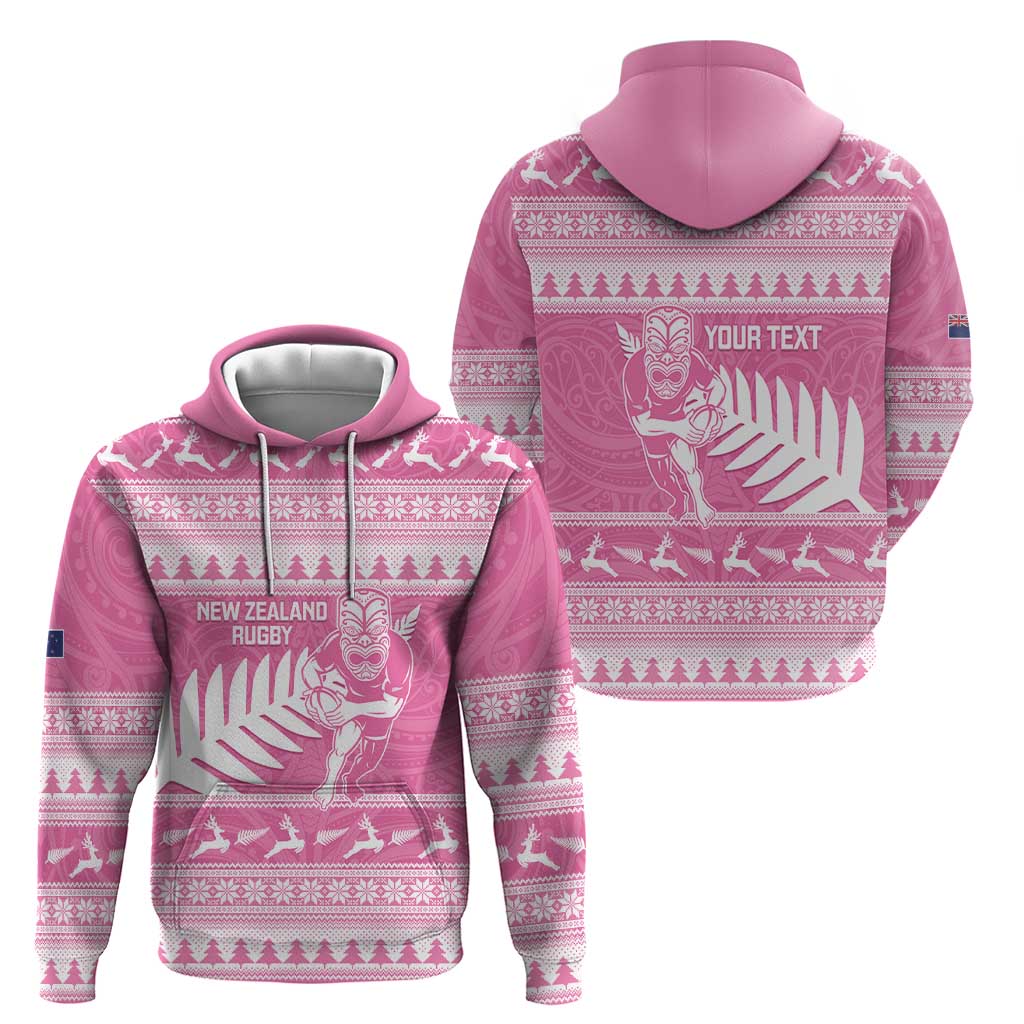 New Zealand Christmas Rugby Personalised Hoodie Meri Kirihimete All Black Maori Pink Version LT14 - Polynesian Pride