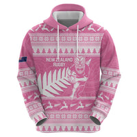 New Zealand Christmas Rugby Personalised Hoodie Meri Kirihimete All Black Maori Pink Version LT14 - Polynesian Pride