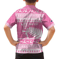 New Zealand Christmas Rugby Personalised Kid Hawaiian Shirt Meri Kirihimete All Black Maori Pink Version LT14 - Polynesian Pride