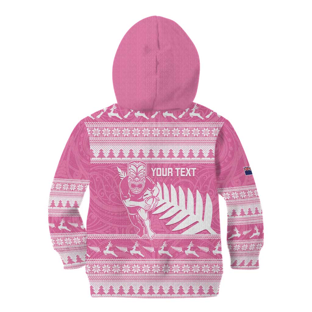 New Zealand Christmas Rugby Personalised Kid Hoodie Meri Kirihimete All Black Maori Pink Version LT14 - Polynesian Pride