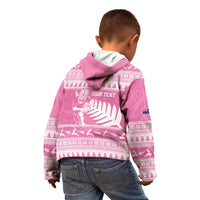 New Zealand Christmas Rugby Personalised Kid Hoodie Meri Kirihimete All Black Maori Pink Version LT14 - Polynesian Pride