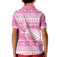 New Zealand Christmas Rugby Personalised Kid Polo Shirt Meri Kirihimete All Black Maori Pink Version LT14 - Polynesian Pride