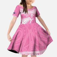 New Zealand Christmas Rugby Personalised Kid Short Sleeve Dress Meri Kirihimete All Black Maori Pink Version LT14 KID Pink - Polynesian Pride