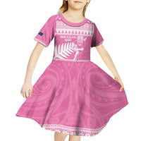 New Zealand Christmas Rugby Personalised Kid Short Sleeve Dress Meri Kirihimete All Black Maori Pink Version LT14 - Polynesian Pride