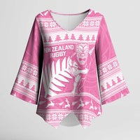 New Zealand Christmas Rugby Personalised Kimono Sleeve Blouse Meri Kirihimete All Black Maori Pink Version LT14 Female Pink - Polynesian Pride