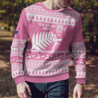 New Zealand Christmas Rugby Personalised Ugly Christmas Sweater Meri Kirihimete All Black Maori Pink Version LT14 - Polynesian Pride