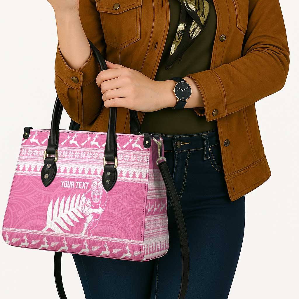 New Zealand Christmas Rugby Personalised Leather Bag Meri Kirihimete All Black Maori Pink Version - Polynesian Pride