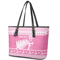 New Zealand Christmas Rugby Personalised Leather Tote Bag Meri Kirihimete All Black Maori Pink Version LT14 - Polynesian Pride