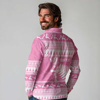 New Zealand Christmas Rugby Personalised Long Sleeve Polo Shirt Meri Kirihimete All Black Maori Pink Version LT14 - Polynesian Pride