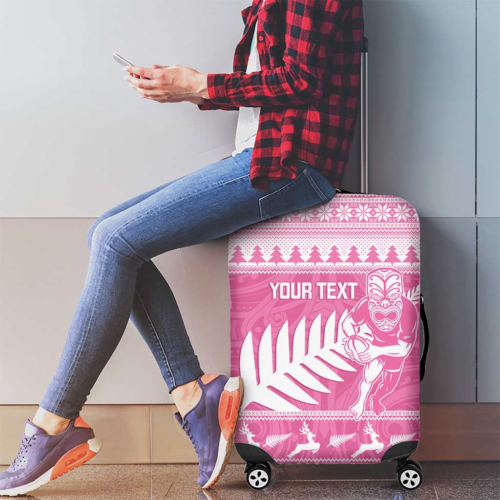 New Zealand Christmas Rugby Personalised Luggage Cover Meri Kirihimete All Black Maori Pink Version LT14 - Polynesian Pride