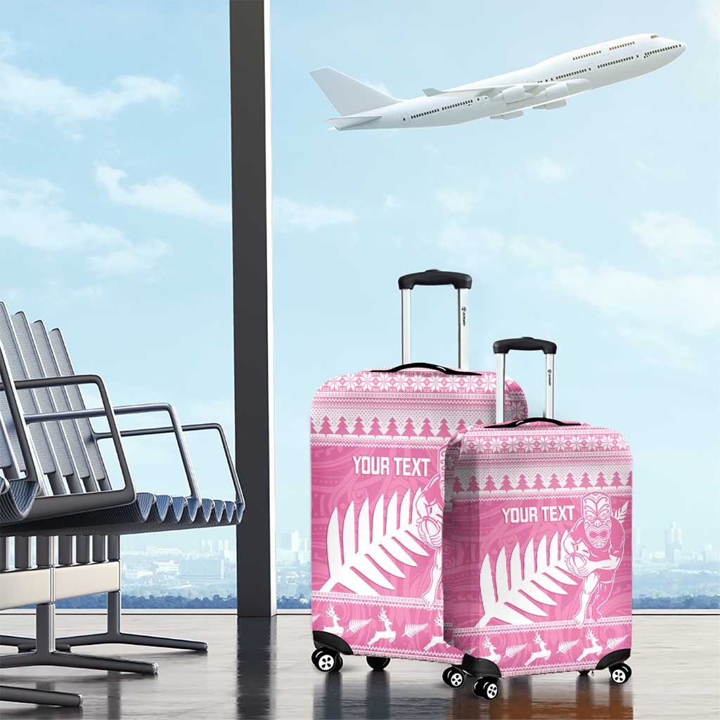 New Zealand Christmas Rugby Personalised Luggage Cover Meri Kirihimete All Black Maori Pink Version LT14 - Polynesian Pride
