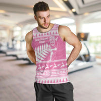 New Zealand Christmas Rugby Personalised Men Tank Top Meri Kirihimete All Black Maori Pink Version - Polynesian Pride