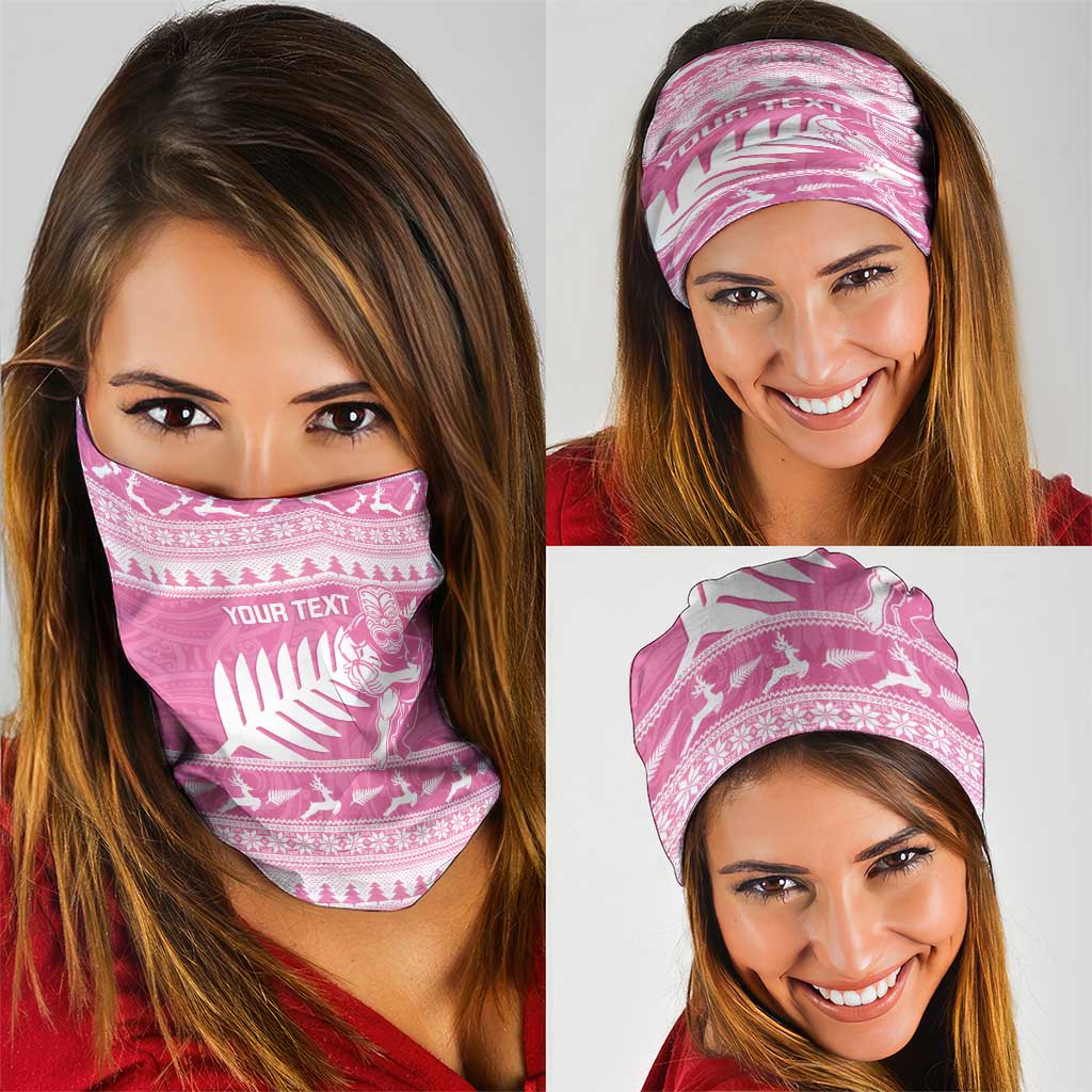 New Zealand Christmas Rugby Personalised Neck Gaiter Meri Kirihimete All Black Maori Pink Version - Polynesian Pride
