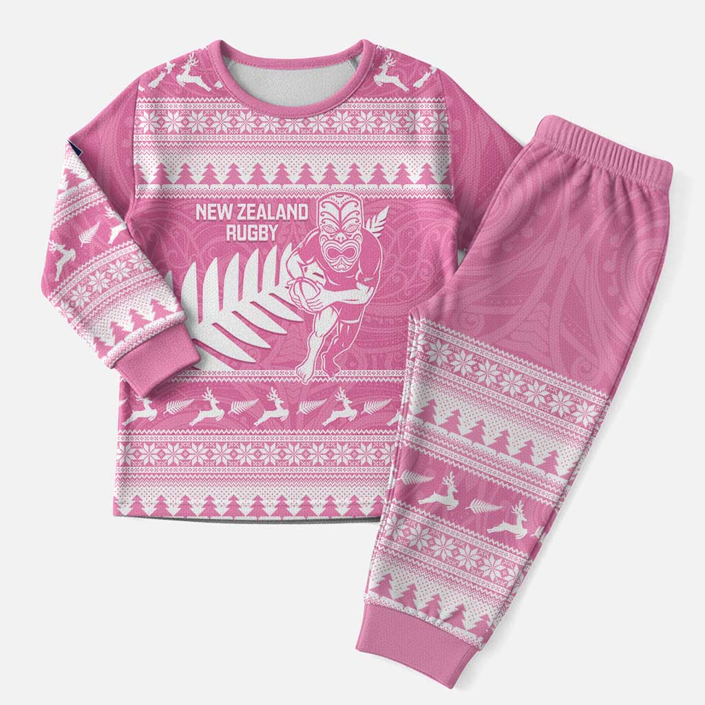 New Zealand Christmas Rugby Personalised Christmas Pajama Set Meri Kirihimete All Black Maori Pink Version LT14 Men Pink - Polynesian Pride