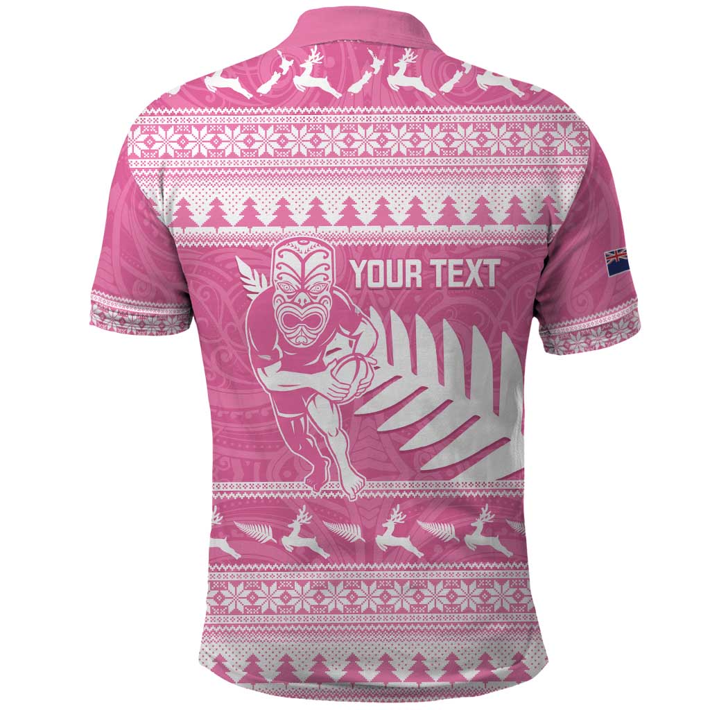 New Zealand Christmas Rugby Personalised Polo Shirt Meri Kirihimete All Black Maori Pink Version LT14 - Polynesian Pride
