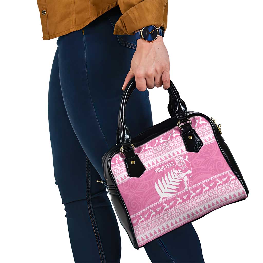 New Zealand Christmas Rugby Personalised Shoulder Handbag Meri Kirihimete All Black Maori Pink Version - Polynesian Pride