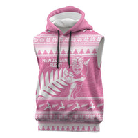 New Zealand Christmas Rugby Personalised Sleeveless Hoodie Meri Kirihimete All Black Maori Pink Version LT14 Pink - Polynesian Pride