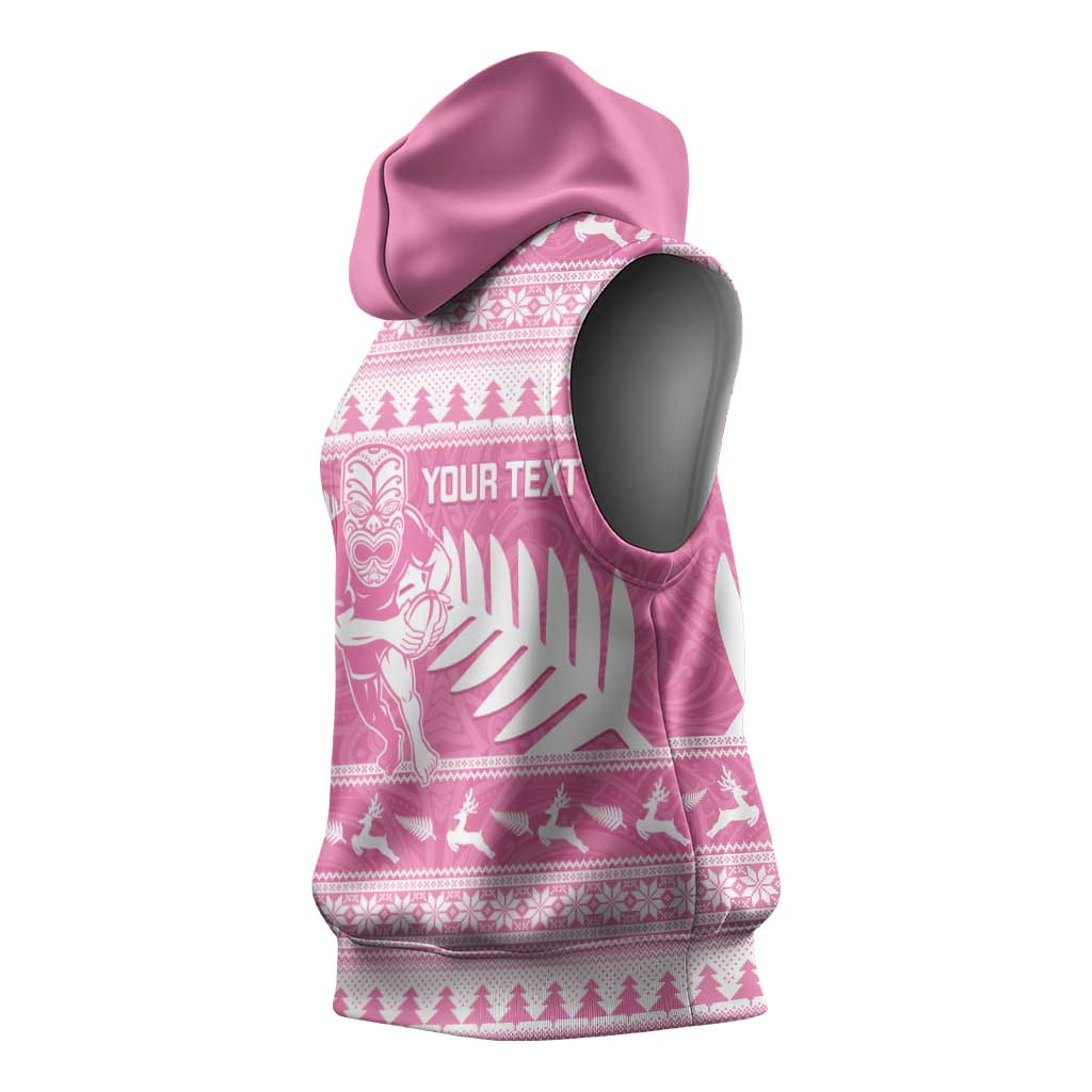 New Zealand Christmas Rugby Personalised Sleeveless Hoodie Meri Kirihimete All Black Maori Pink Version LT14 - Polynesian Pride