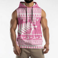 New Zealand Christmas Rugby Personalised Sleeveless Hoodie Meri Kirihimete All Black Maori Pink Version LT14 - Polynesian Pride