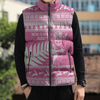 New Zealand Christmas Rugby Personalised Sleeveless Puffer Jacket Meri Kirihimete All Black Maori Pink Version - Polynesian Pride