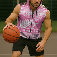 New Zealand Christmas Rugby Personalised Sleeveless Zip Hoodie Meri Kirihimete All Black Maori Pink Version LT14 - Polynesian Pride
