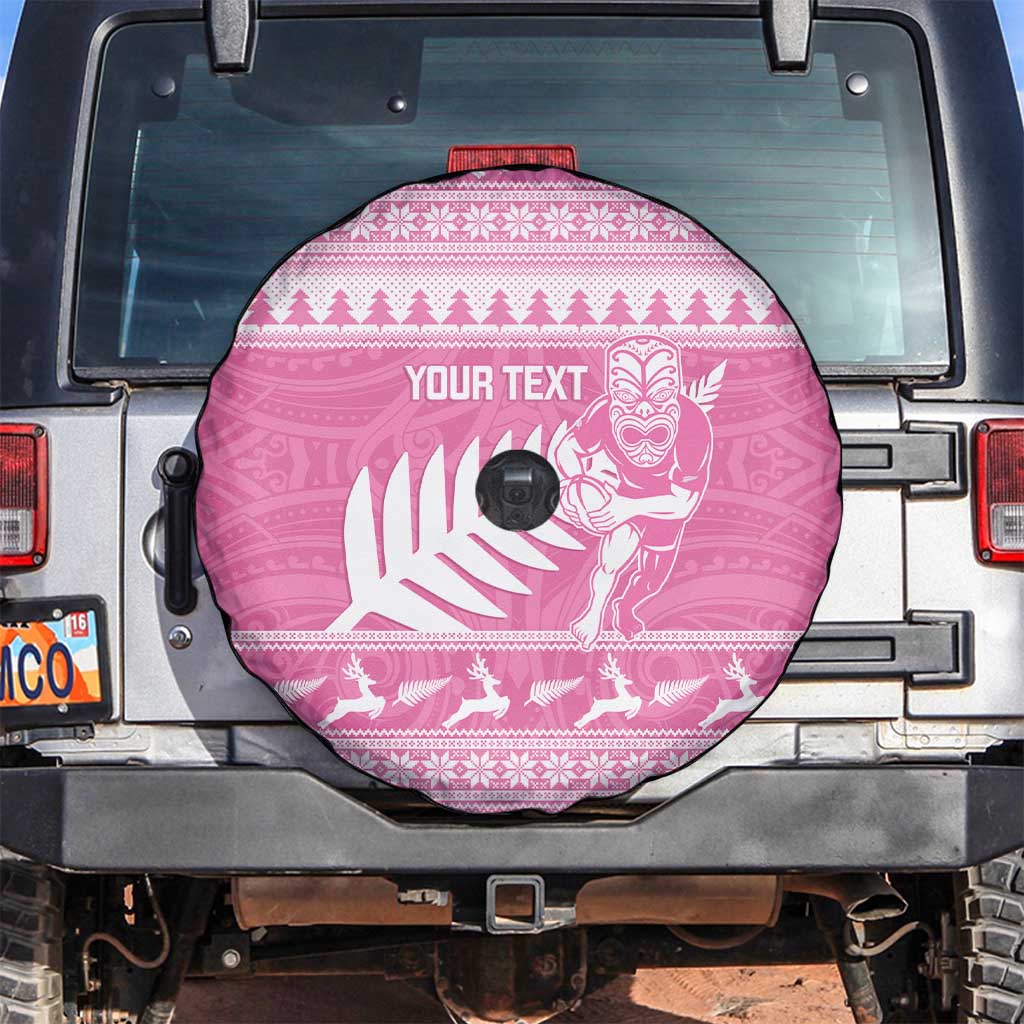 New Zealand Christmas Rugby Personalised Spare Tire Cover Meri Kirihimete All Black Maori Pink Version LT14 Pink - Polynesian Pride