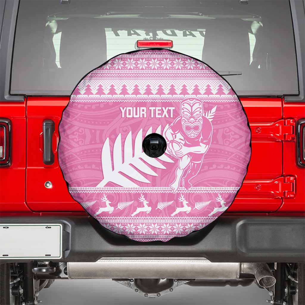New Zealand Christmas Rugby Personalised Spare Tire Cover Meri Kirihimete All Black Maori Pink Version LT14 - Polynesian Pride