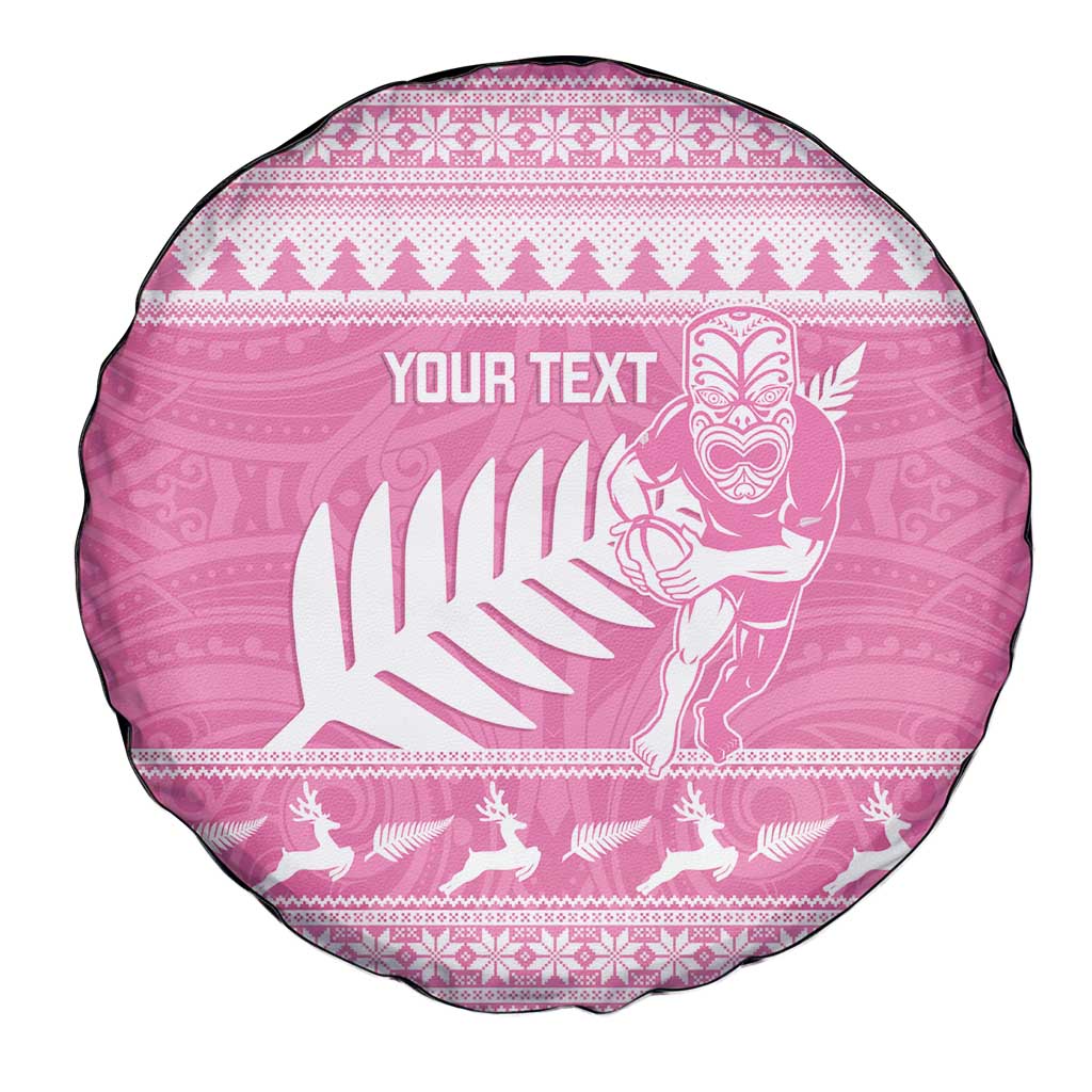 New Zealand Christmas Rugby Personalised Spare Tire Cover Meri Kirihimete All Black Maori Pink Version LT14 - Polynesian Pride